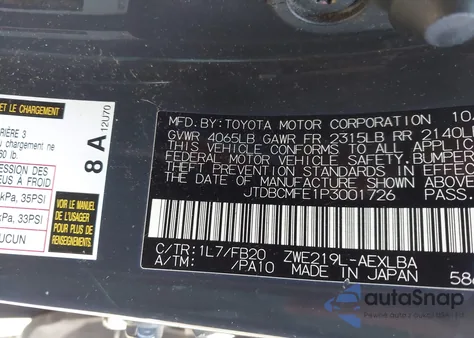 2023 Toyota Corolla Hybrid Le z USA, uszkodzony, nr VIN JTDBCMFE1P3001726
